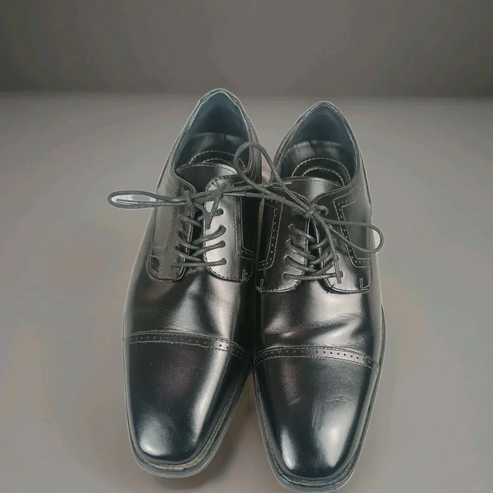 Stacy Adams Men Size 10.5W Black Leather Kenway Cap Toe OxfordLace Up Dress Shoe